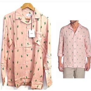 NWT Cactus Onia Long Sleeve Button Down Shirt Pink with Green Cactus Small